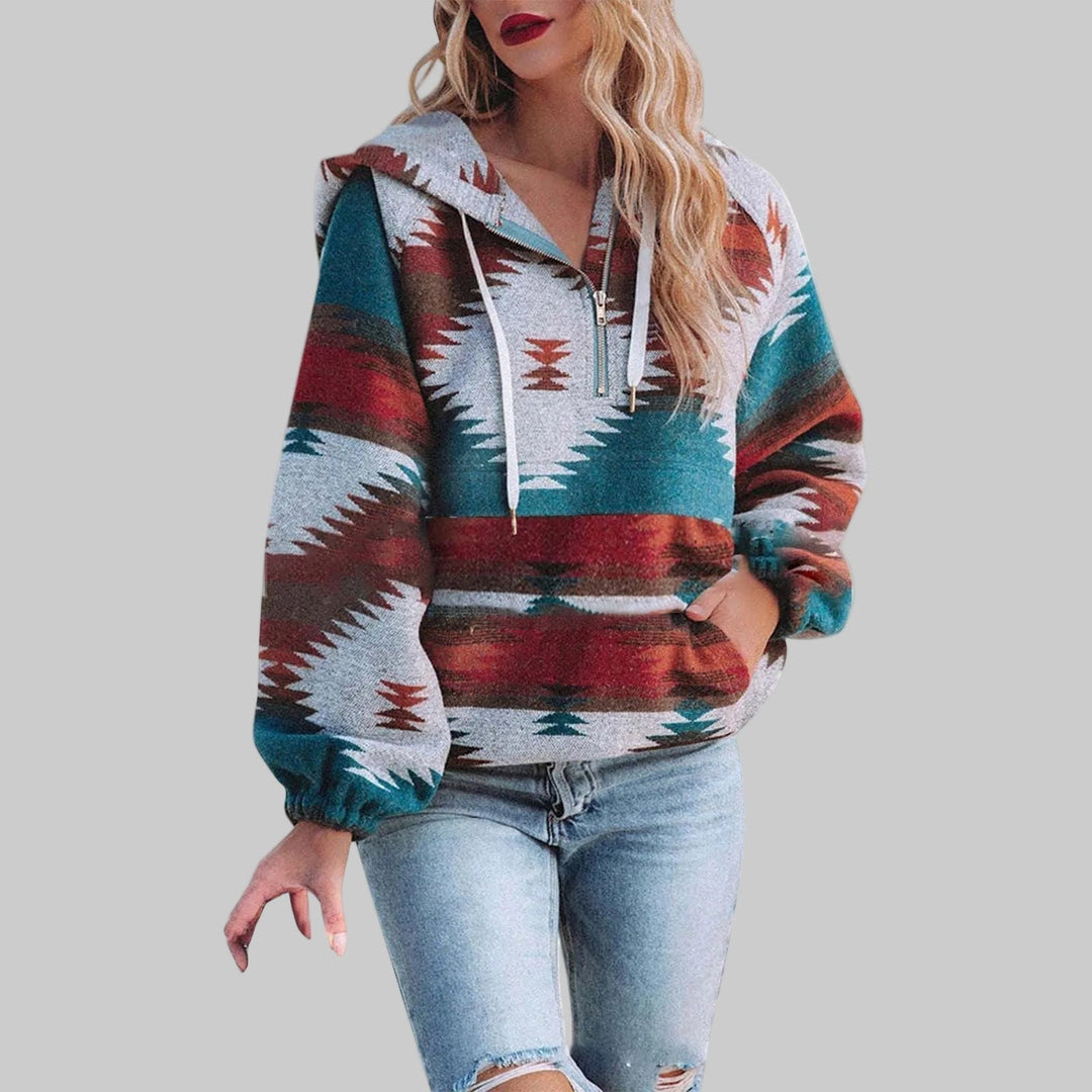 Womens_Hoodie_Ethnic_Pattern_and_Half_Zip_Collar_1