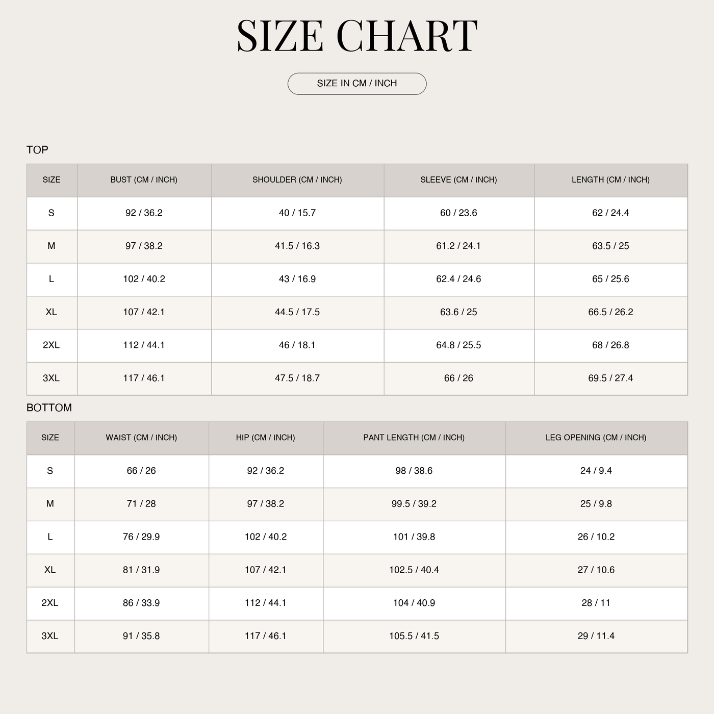 Women's Jogging Suit Set – Comfortable Modern Style size chart