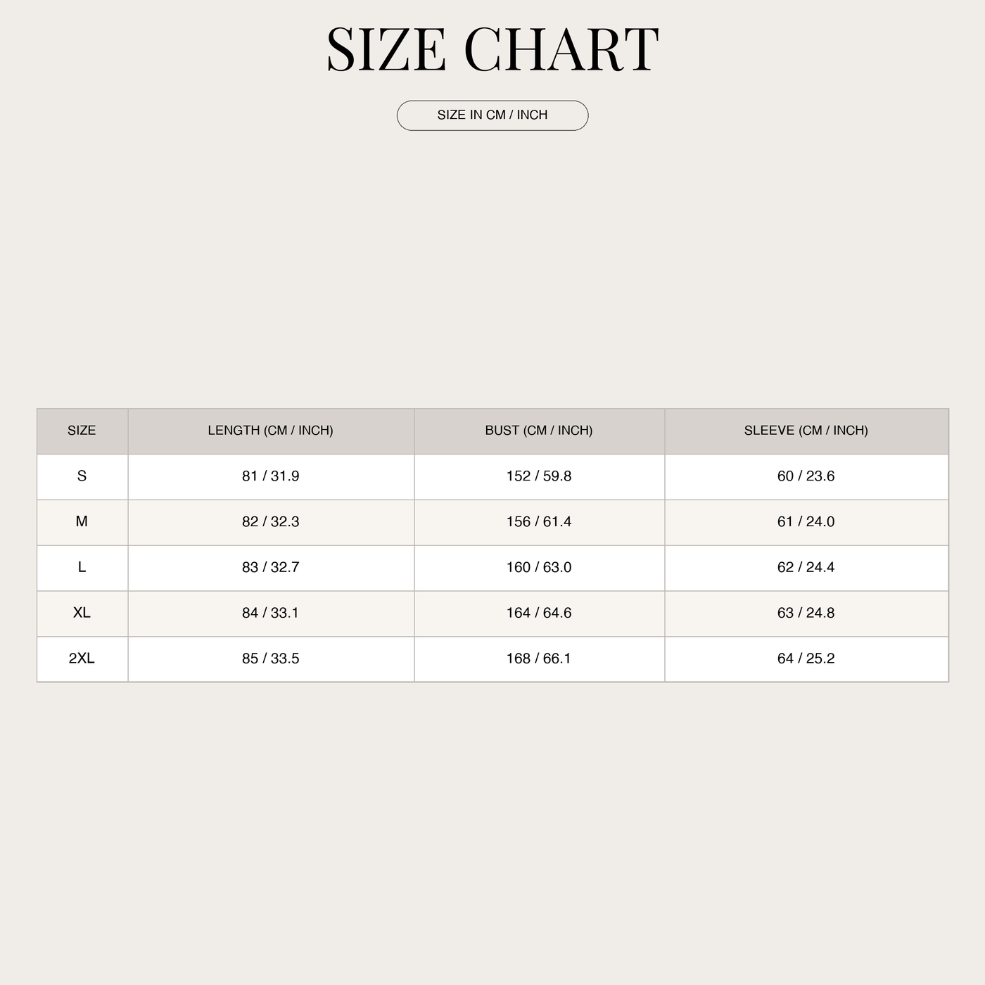 Women's Knit Cardigan – Hooded with Ribbed Cuffs size chart