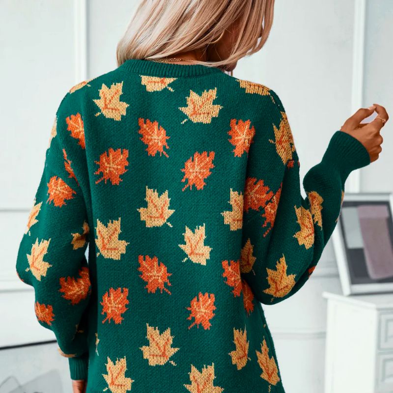 Womens_Knit_Jumper_Leaf_Design_Round_Neckline_2