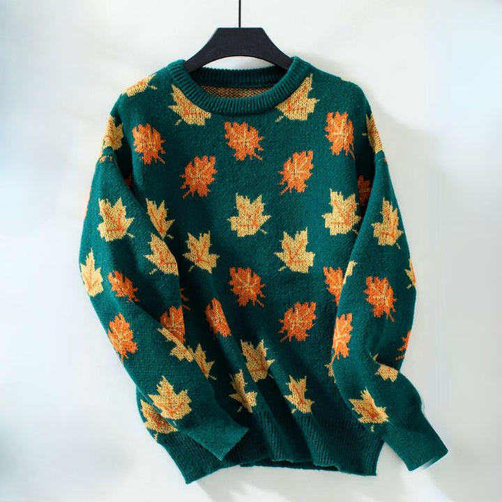 Womens_Knit_Jumper_Leaf_Design_Round_Neckline_5