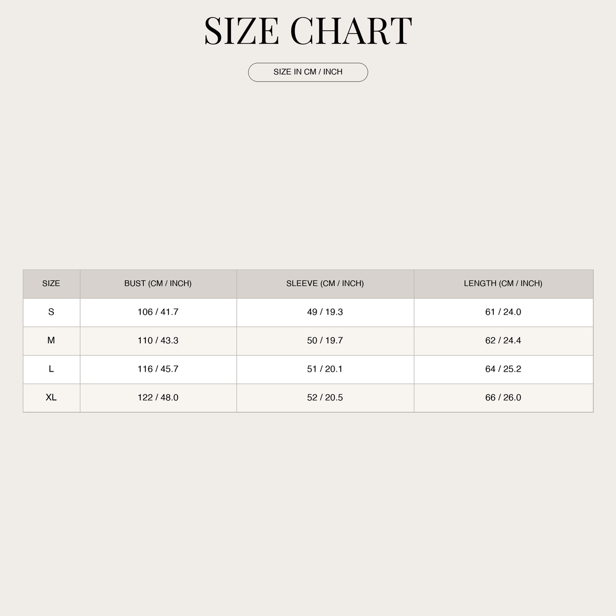 Women's Knit Jumper – Leaf Design & Round Neckline size chart