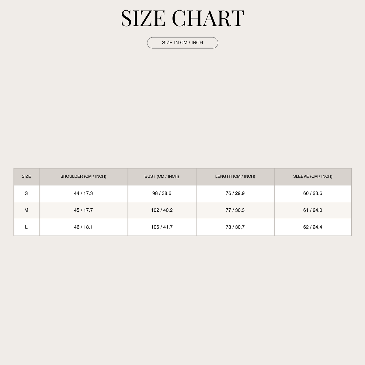 Women's Lapel Jacket – Casual Enduring Style size chart