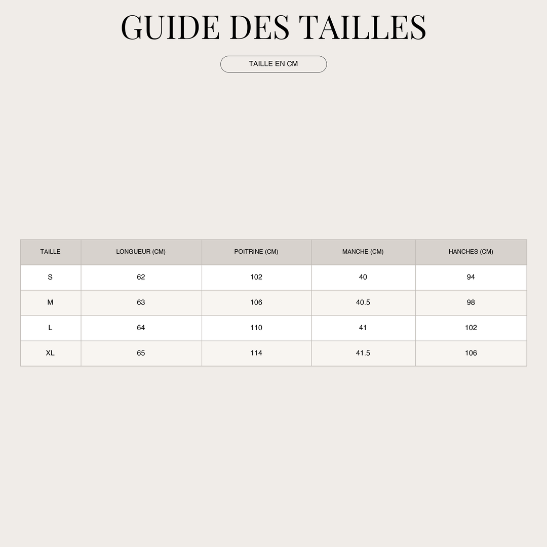 Ensemble de détente pour Femme – Confort absolu et Allure contemporaine size chart