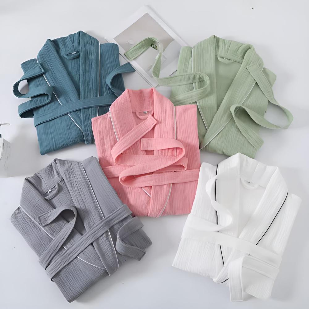 Women's Light Cotton Bathrobe – Short-Sleeved with Relaxed Fit 4
