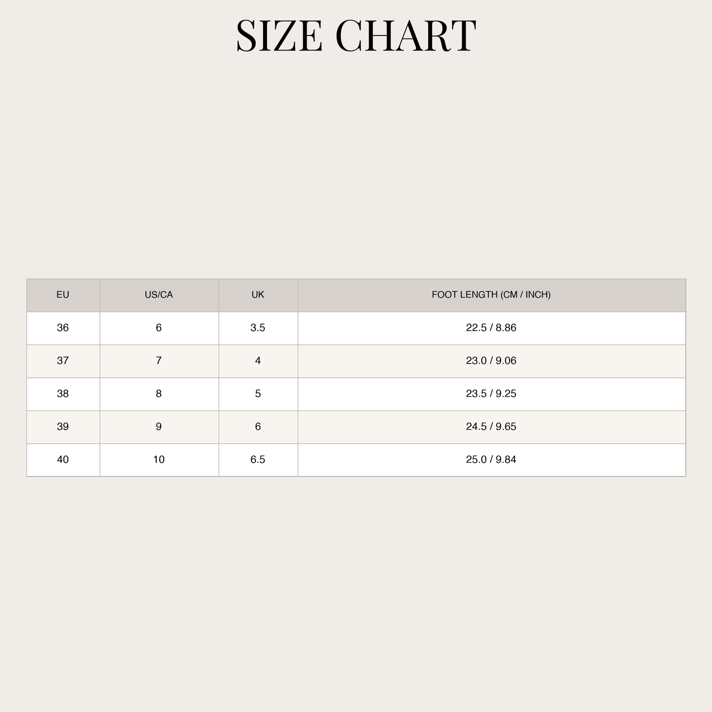 Women's Light Knit Sneakers – Comfort with Thick Sole size chart