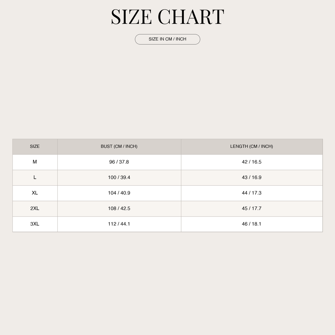 Women's Lightweight Linen Camisole Top – Adjustable Straps size chart