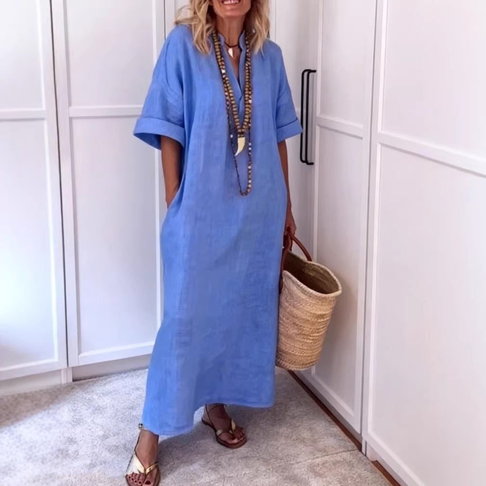 Womens_Linen_Maxi_Shift_Dress_With_V_Neck_and_Pockets_3