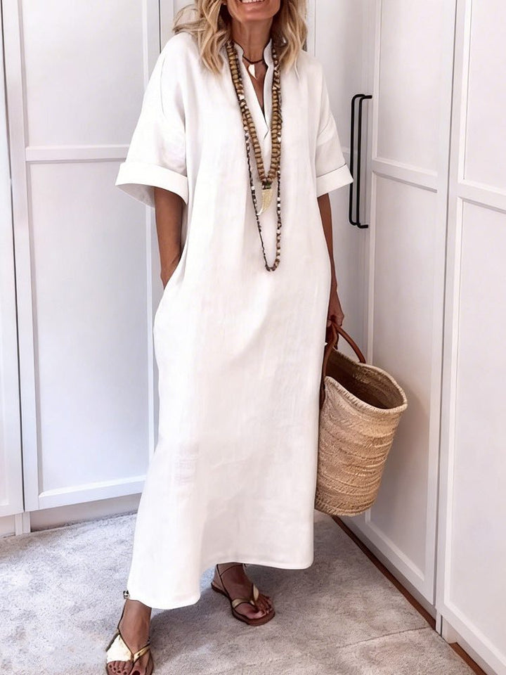 Womens_Linen_Maxi_Shift_Dress_With_V_Neck_and_Pockets_6