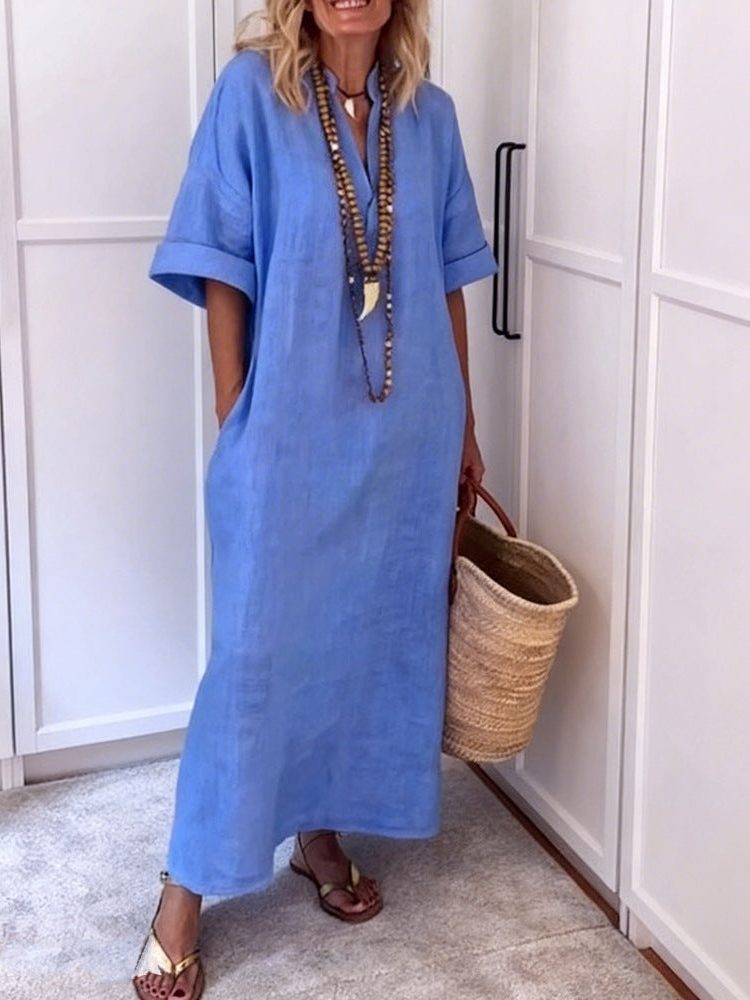 Womens_Linen_Maxi_Shift_Dress_With_V_Neck_and_Pockets_7