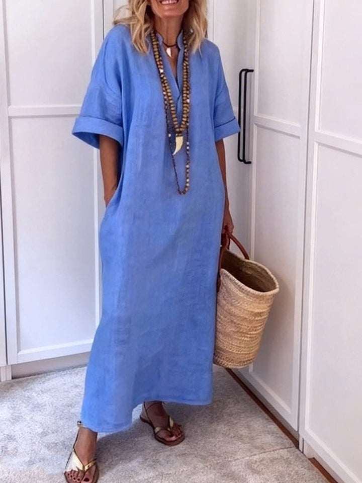 Womens_Linen_Maxi_Shift_Dress_With_V_Neck_and_Pockets_7