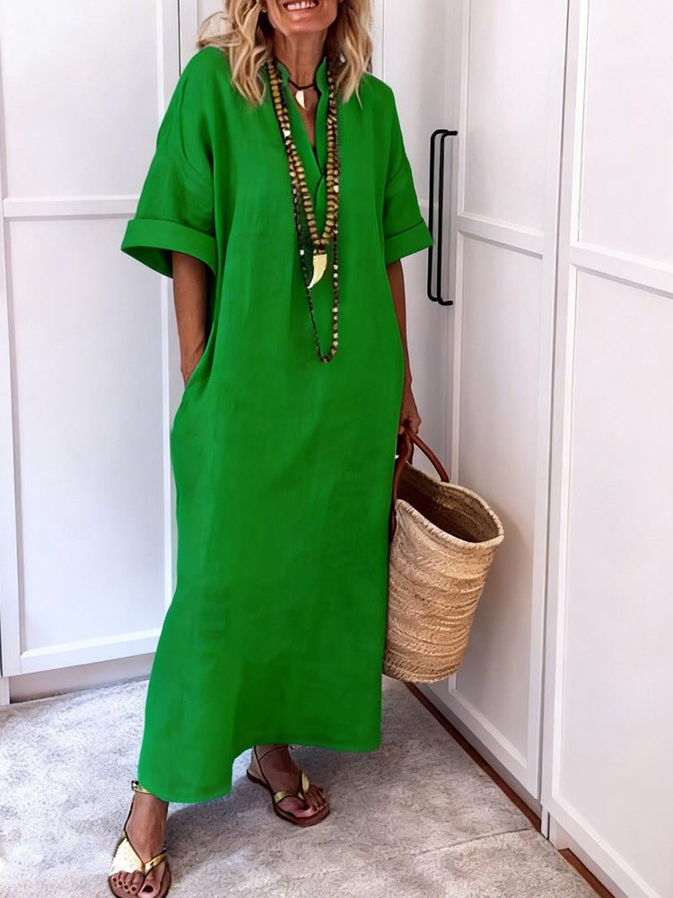 Womens_Linen_Maxi_Shift_Dress_With_V_Neck_and_Pockets_8