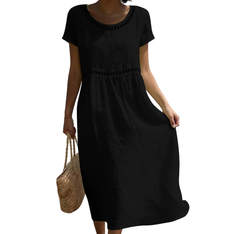 Womens_Linen_Midi_Dress_Lace_Trim_with_A_Line_Cut_2