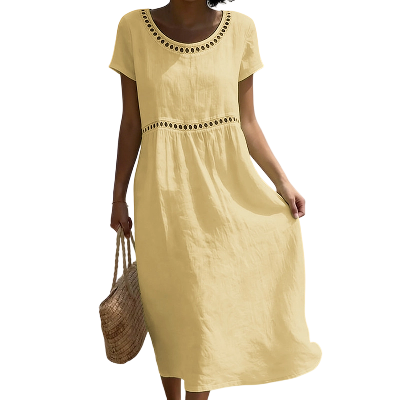 Womens_Linen_Midi_Dress_Lace_Trim_with_A_Line_Cut_3