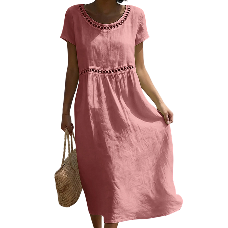 Womens_Linen_Midi_Dress_Lace_Trim_with_A_Line_Cut_7
