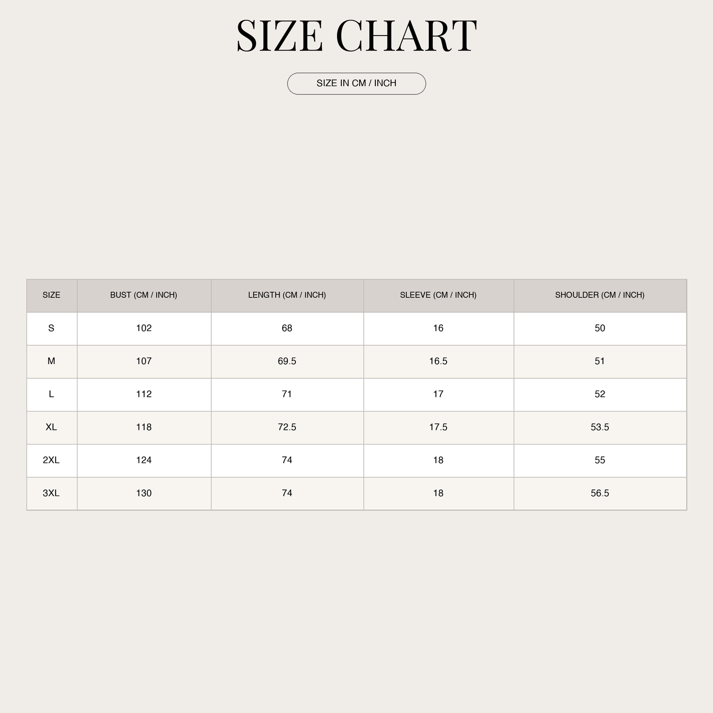 Women's Elegant Linen Oversize Shirt – Casual and Ideal for Summer size chart