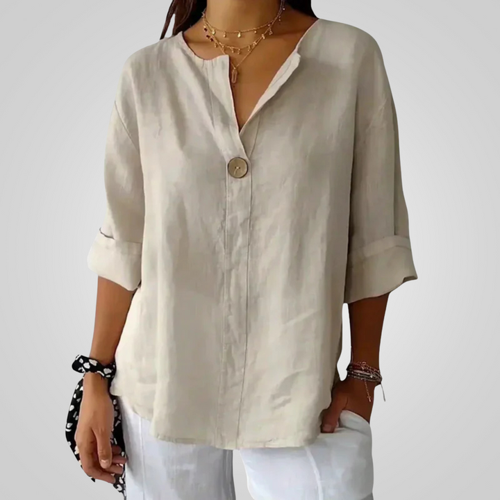 Womens_Linen_Shirt_V_Neck_with_3_4_Roll_Up_Sleeves_1