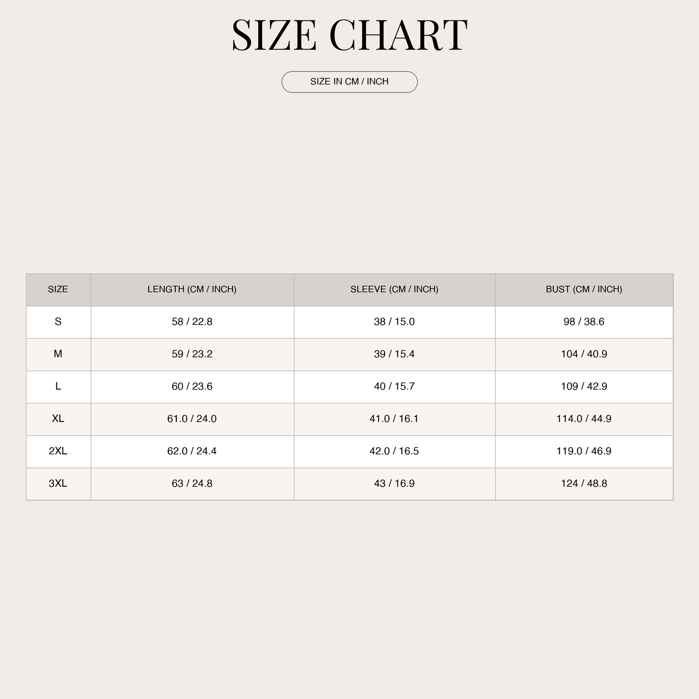 Women's Linen Shirt – V-Neck with 3/4 Roll-Up Sleeves size chart