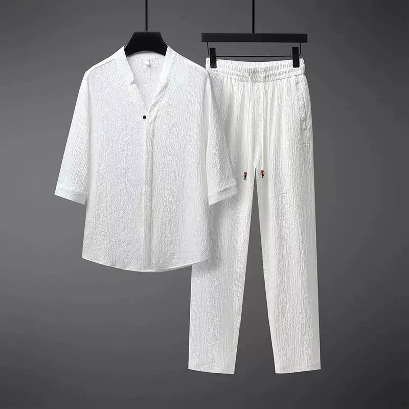 Womens_Linen_Two_Piece_Set_V_neck_shirt_and_pants_1