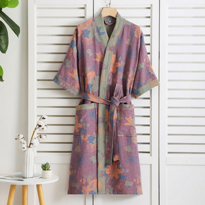 Women's Luxurious Cotton Bathrobe – Light & Breathable with Vintage-Print 2