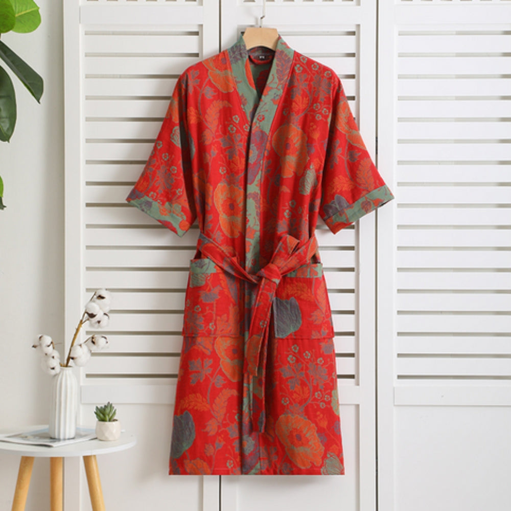 Women's Luxurious Cotton Bathrobe – Light & Breathable with Vintage-Print 3
