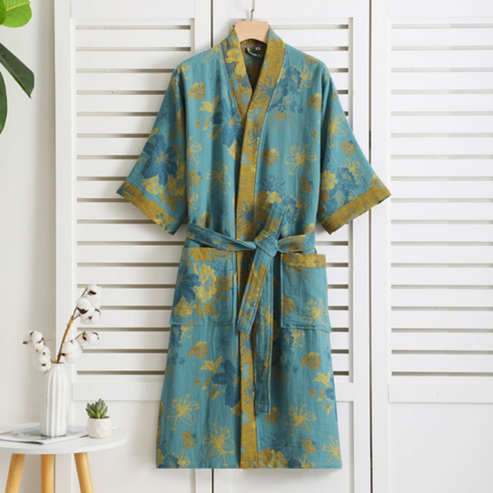 Women's Luxurious Cotton Bathrobe – Light & Breathable with Vintage-Print 4