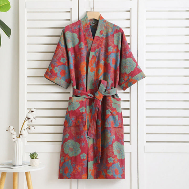 Women's Luxurious Cotton Bathrobe – Light & Breathable with Vintage-Print 5