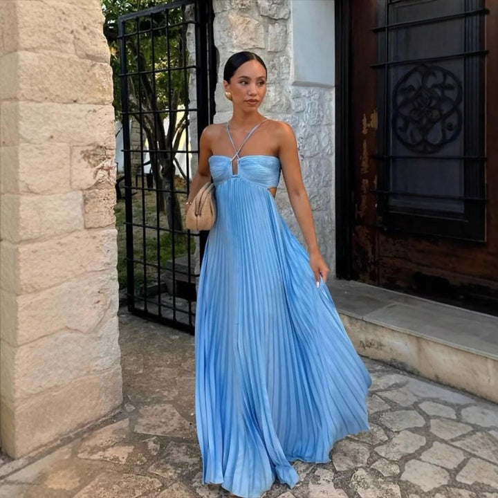 Womens_Maxi_Dress_Pleated_Halter_Neck_Open_Back_6
