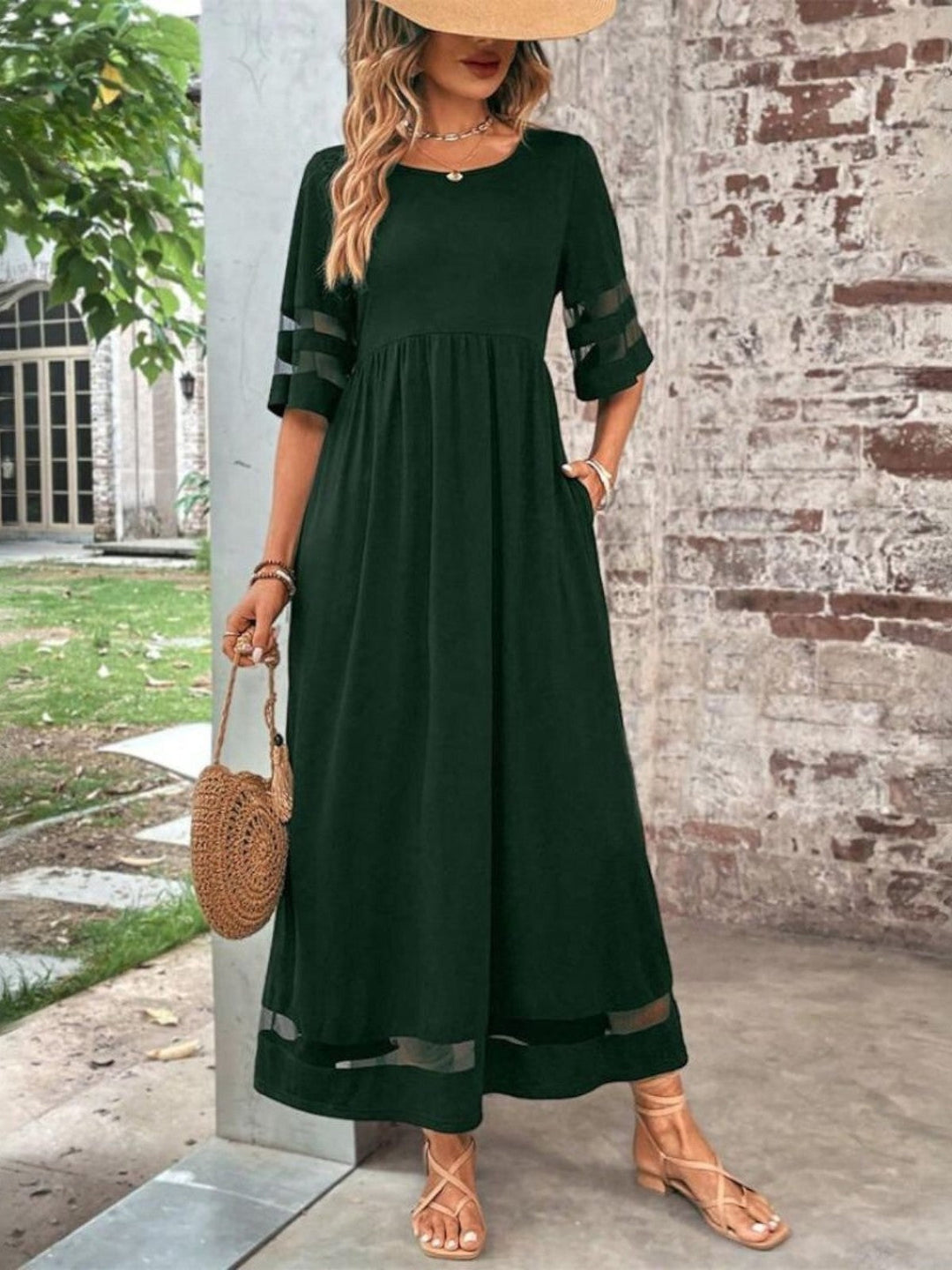 maxi dress with mesh stomach Into Pieces Mesh Maxi Dress