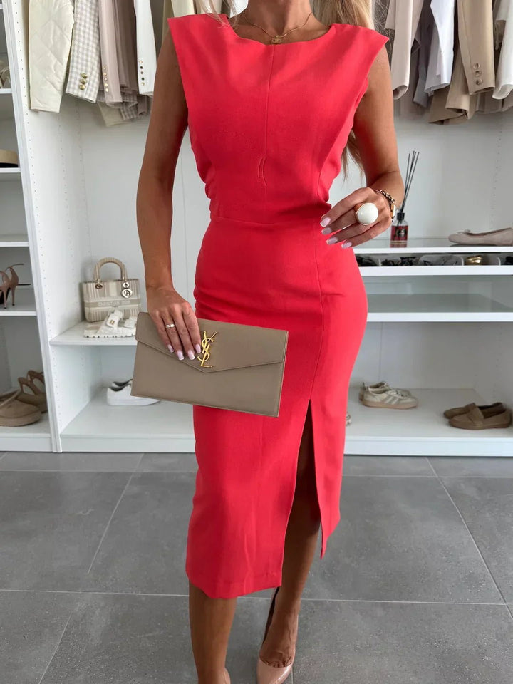 Womens_Midi_Dress_Bodycon_and_Sleeveless_with_Slit_3