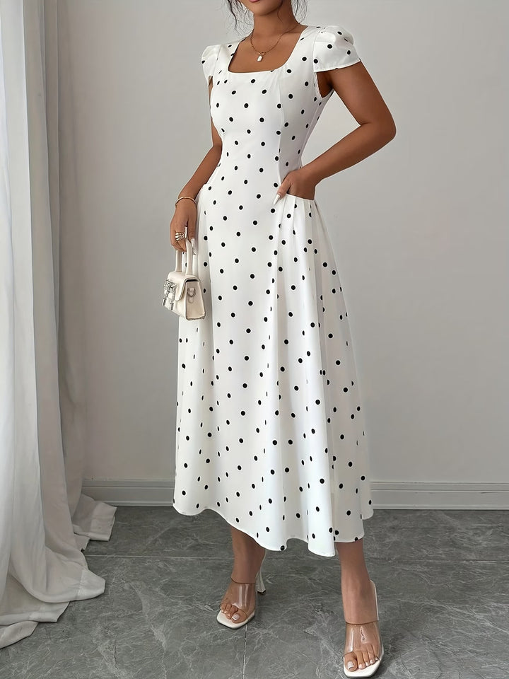 Womens_Midi_Dress_Printed_V_Neck_with_Puff_Sleeves_2
