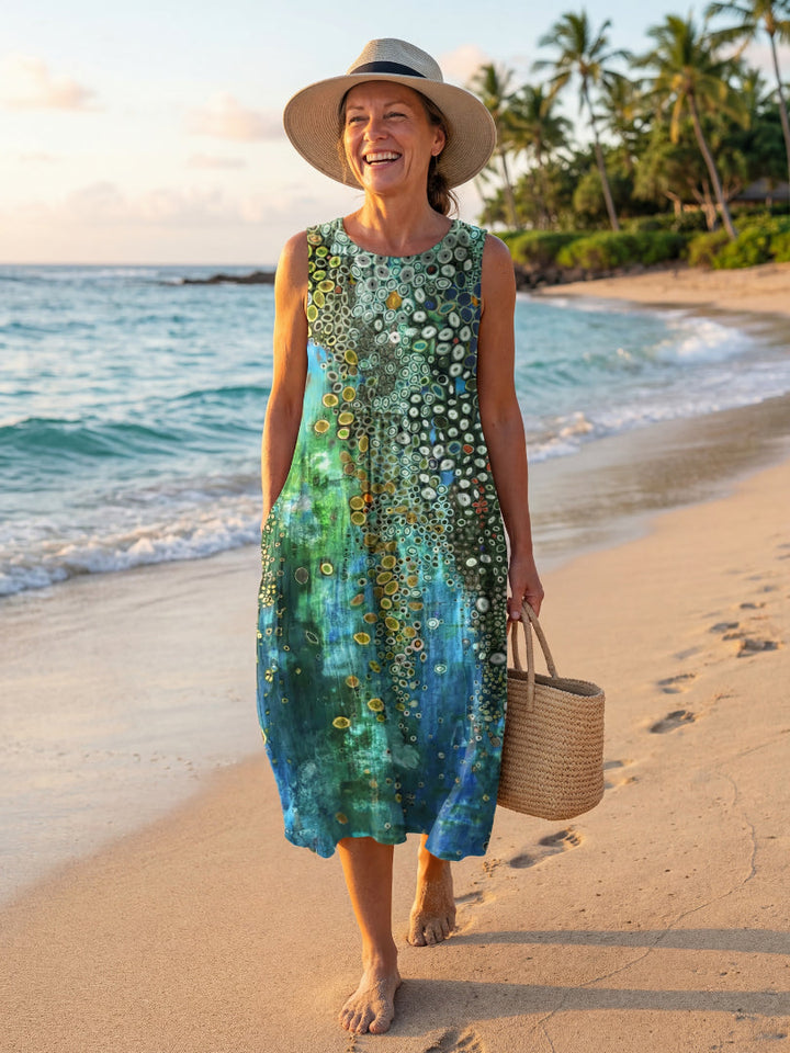 Womens_Midi_Dress_with_ocean_mosaic_print_and_bright_colors_1