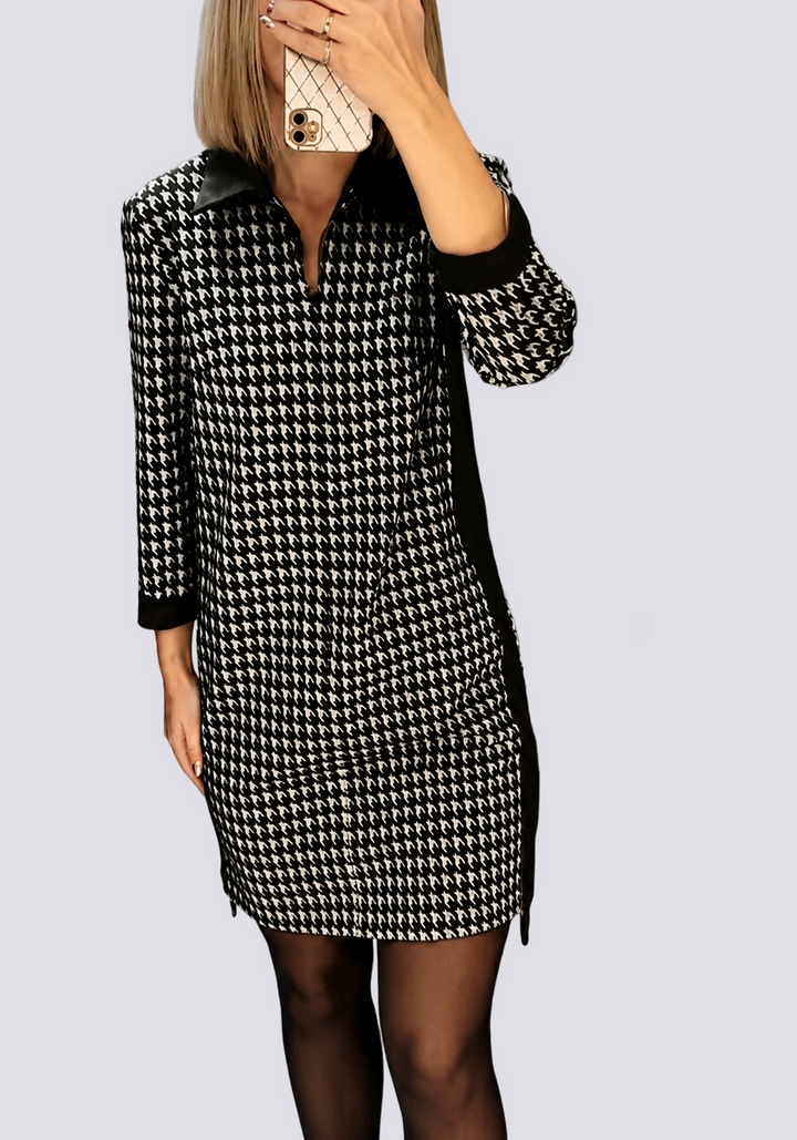 Womens_Mini_Dress_Houndstooth_with_Zip_Front_2