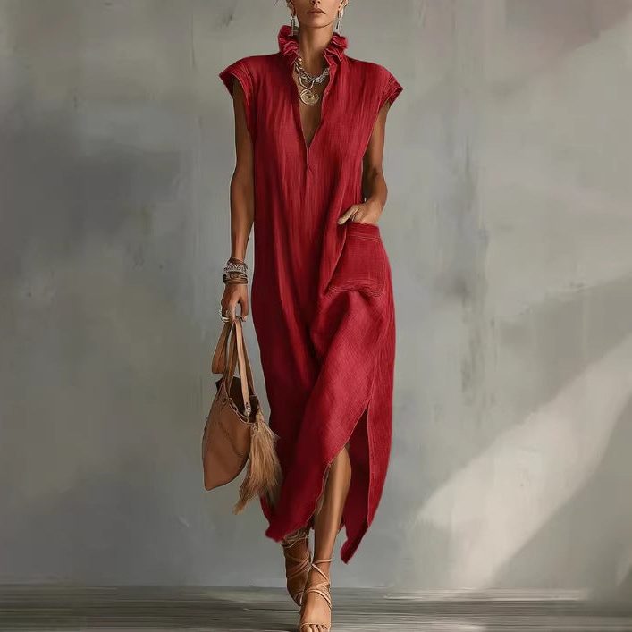 Womens_Modern_Linen_Midi_Shirt_Dress_Sleeveless_3