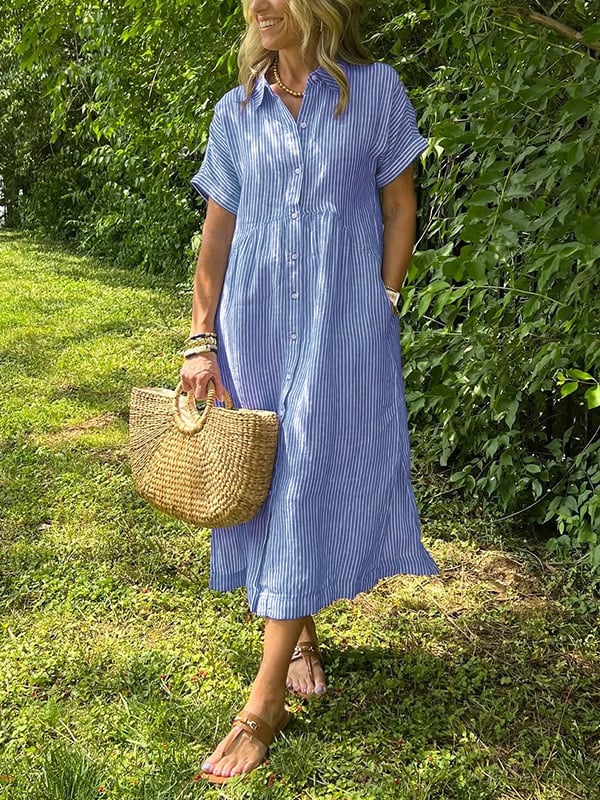 Womens_Modern_Midi_Dress_Striped_and_with_Full_Button_Front_1
