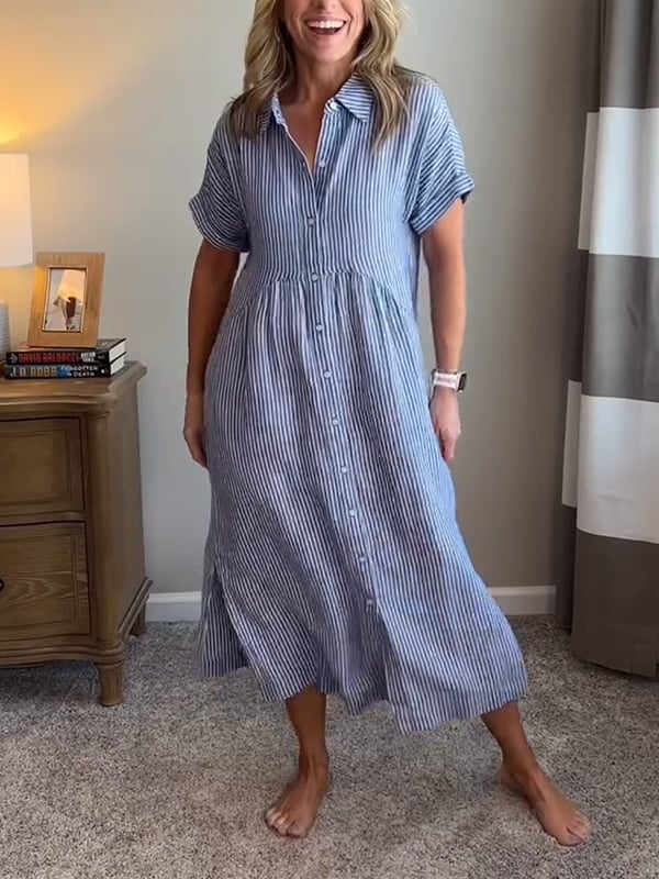 Womens_Modern_Midi_Dress_Striped_and_with_Full_Button_Front_11