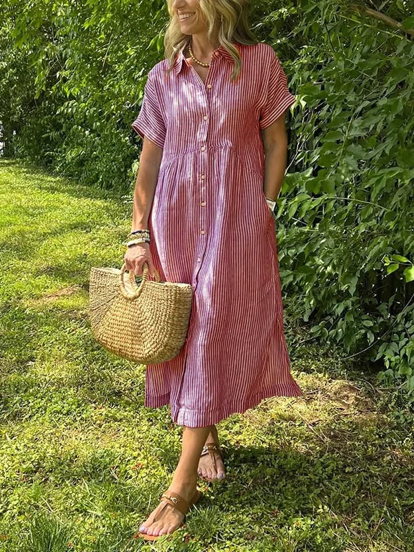 Womens_Modern_Midi_Dress_Striped_and_with_Full_Button_Front_4