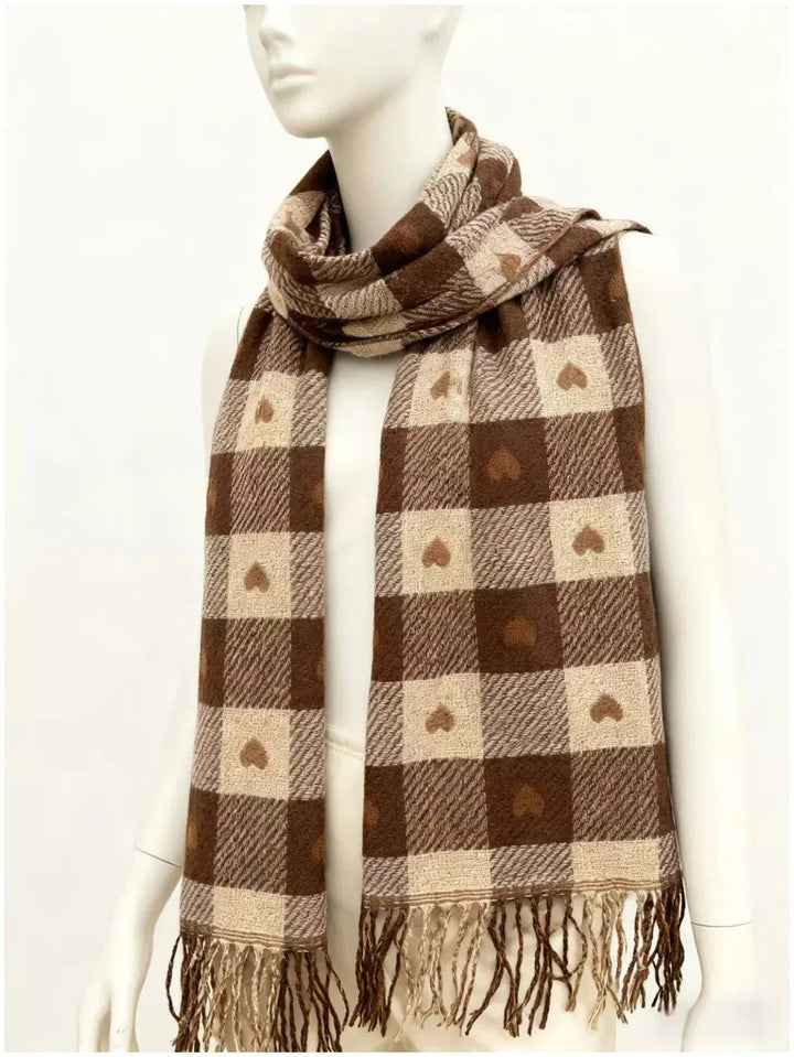 Écharpe Noble pour Femme – Confectionnée en Mélange Laine-Cachemire avec Motif Carreaux Cœur Charmant 6
