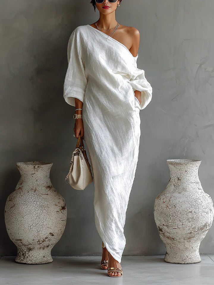 Womens_One_Shoulder_Maxi_Dress_Long_Sleeve_Flowing_Cut_1