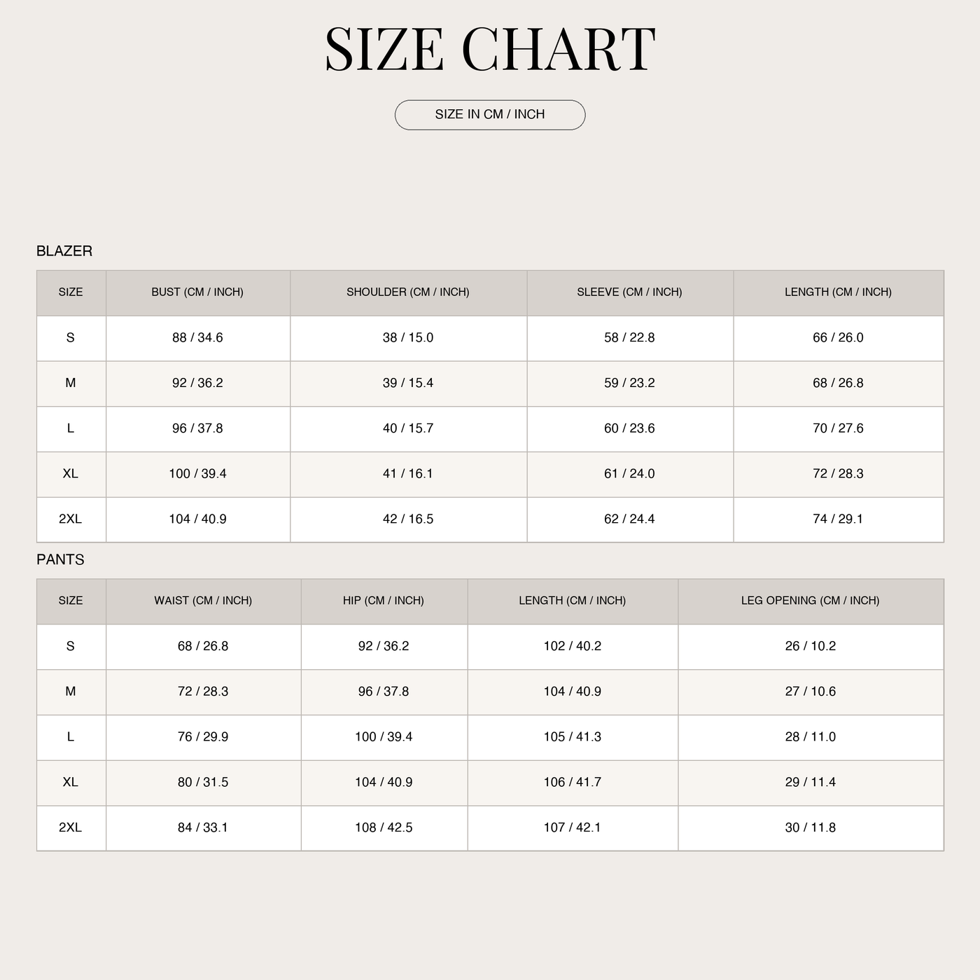 Women's Party Blazer and Wide-Leg Pants Set – High Waist size chart