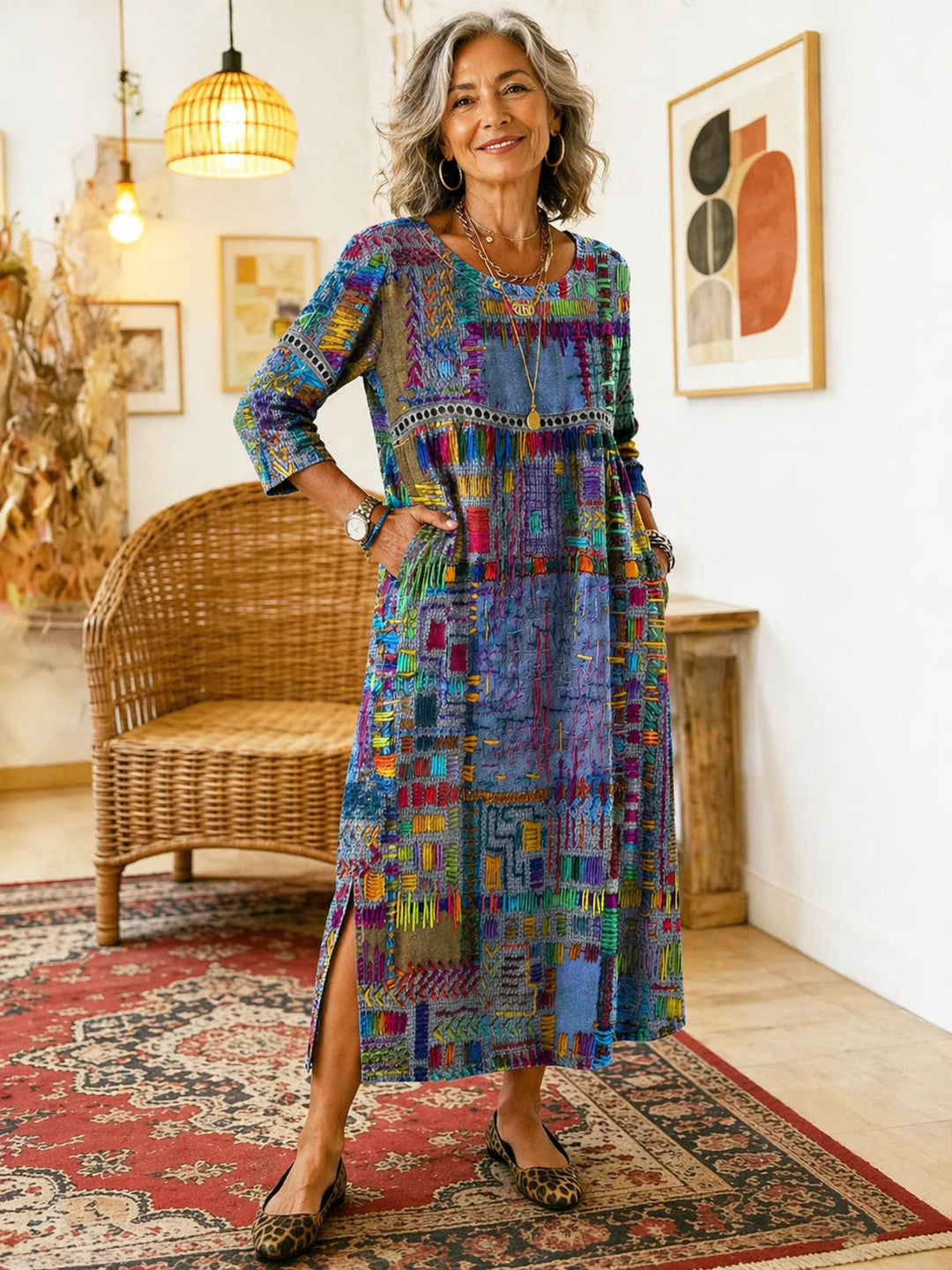 Womens_Patchwork_Dress_Ethnic_style_with_colorful_patterns_1