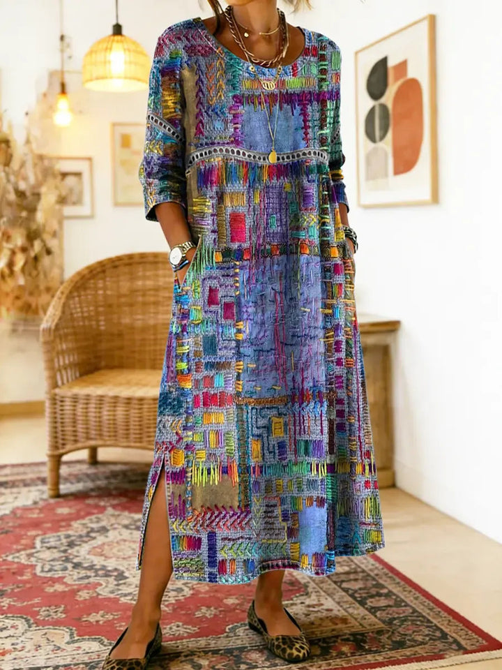Womens_Patchwork_Dress_Ethnic_style_with_colorful_patterns_2