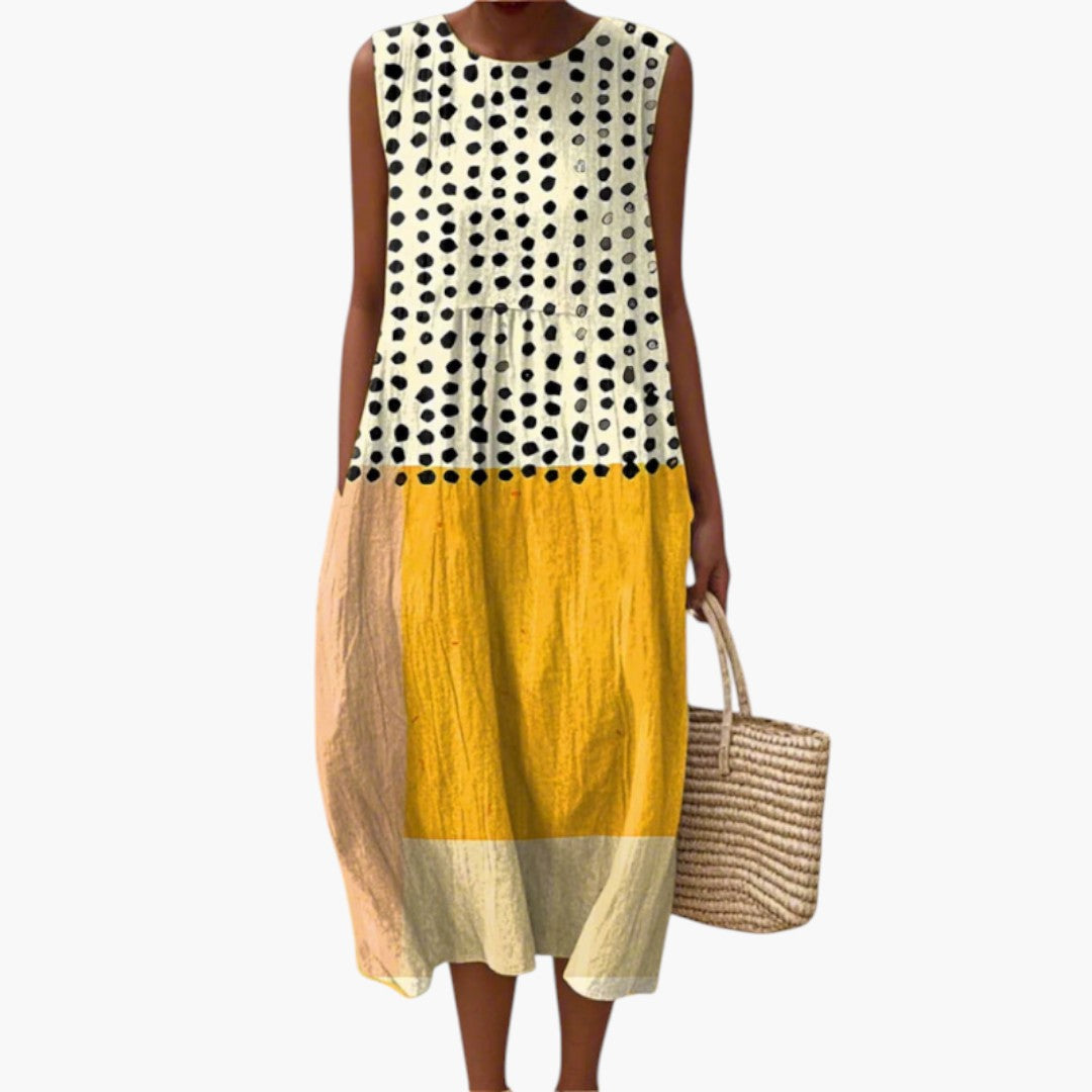 Womens_Polka_Dot_Midi_Dress_Round_Neck_Sleeveless_with_Wide_Cut_1