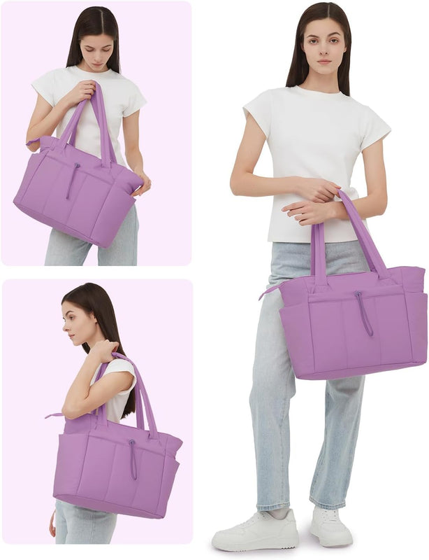 Women's Quilted Puffer Tote Bag – With Laptop and Drink Holder 11