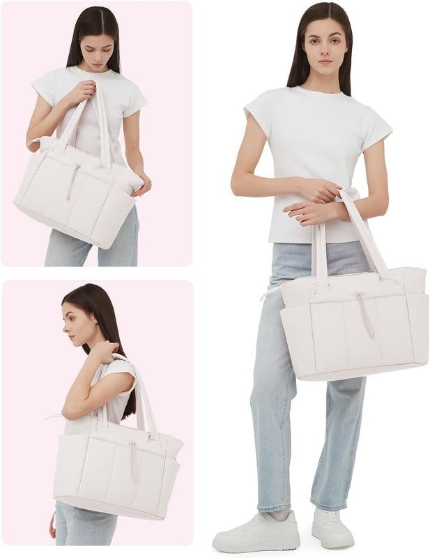 Women's Quilted Puffer Tote Bag – With Laptop and Drink Holder 19
