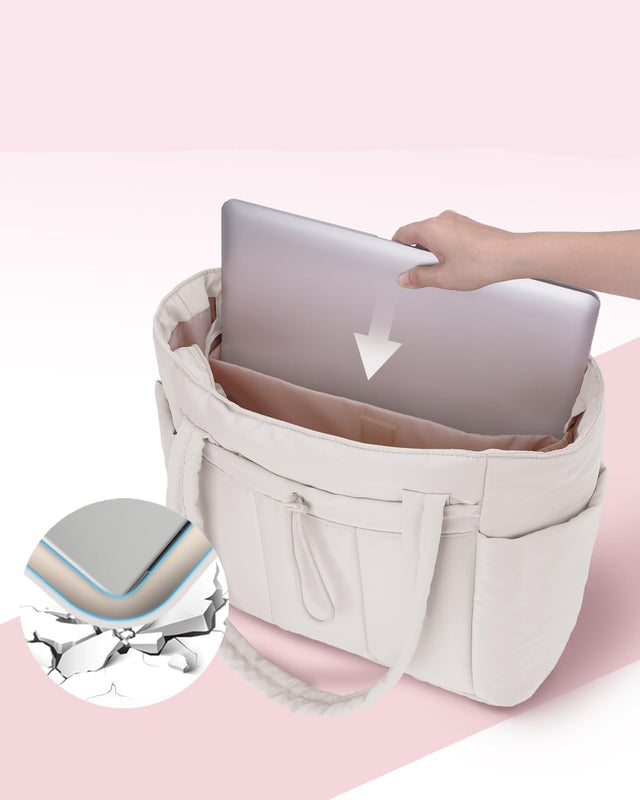 Women's Quilted Puffer Tote Bag – With Laptop and Drink Holder 21