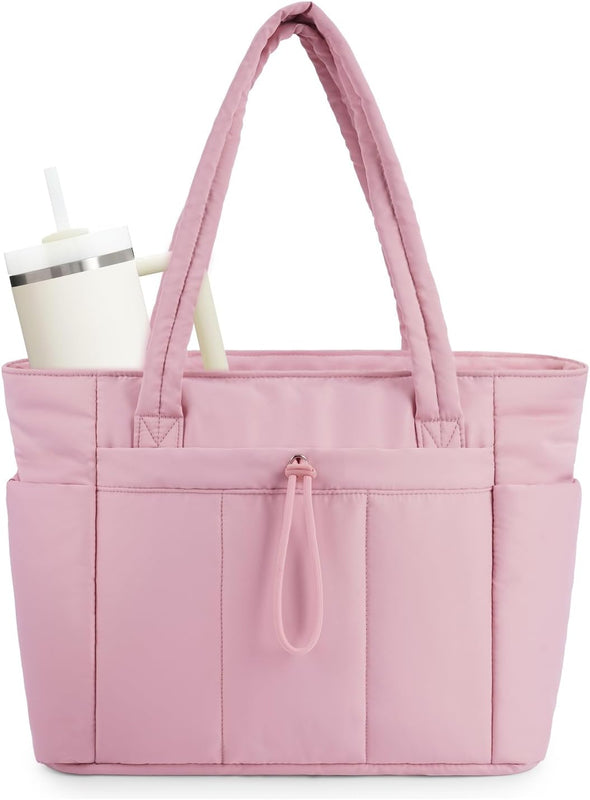 Women's Quilted Puffer Tote Bag – With Laptop and Drink Holder 6