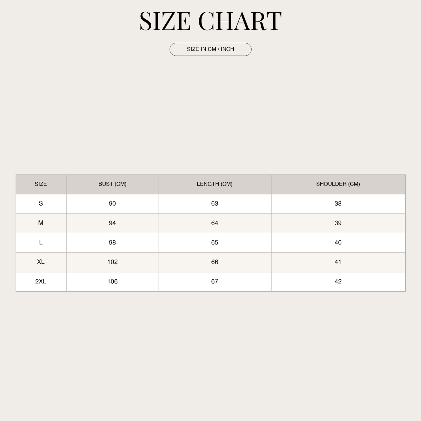 Women's Quilted Vest – With Front Zipper and Stand Collar size chart