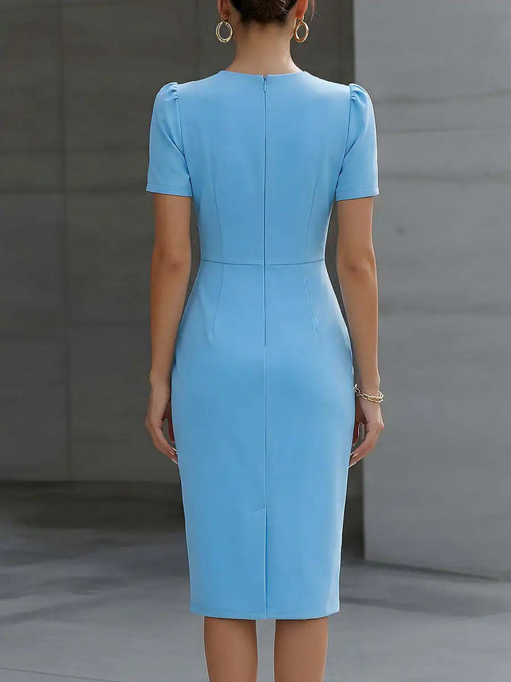 Womens_Refined_Dress_Midi_Cinched_Waist_and_Pleated_Neck_5