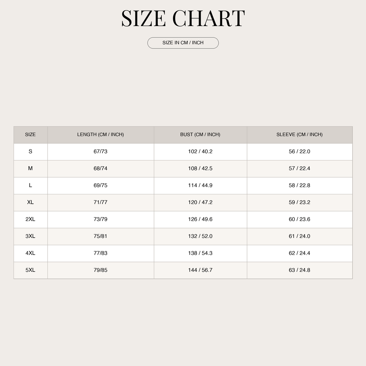 Women's Relaxed Long-Sleeve Shirt – Loose and Elegant size chart
